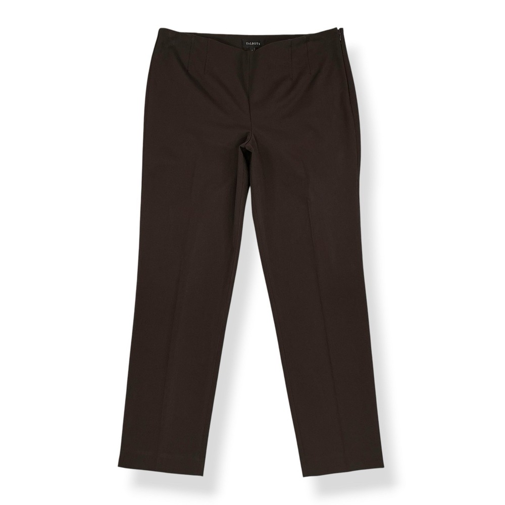 Talbots Pants Women Size 14 (36x29.5) Brown Slim Straight Twill Stretch Side Zip